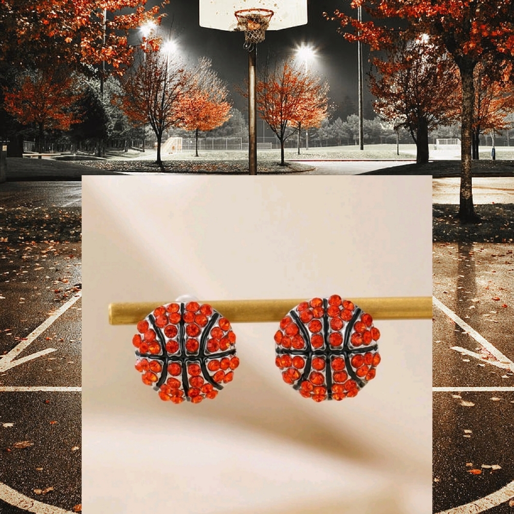 New - Basketball bling stud earrings